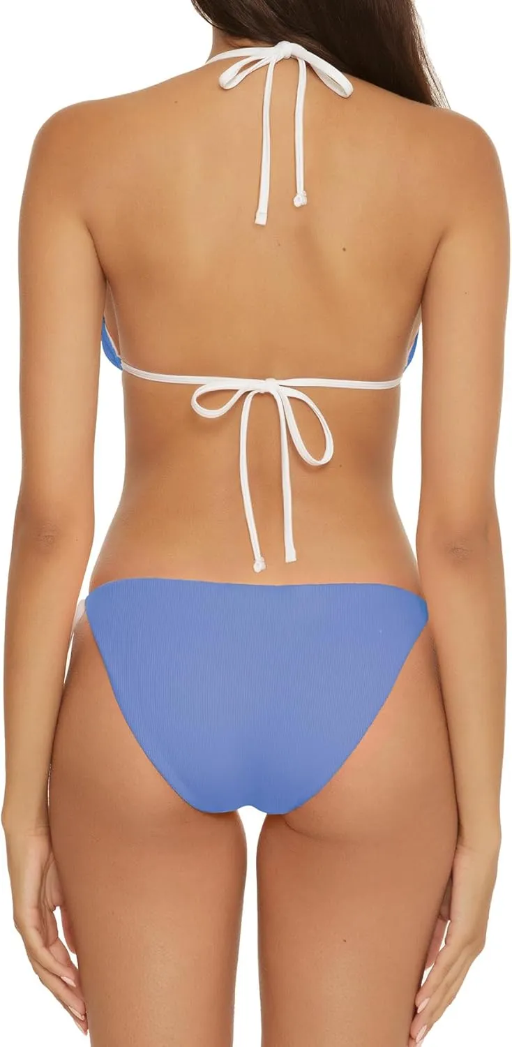 Lucky Brand Women's Clear Lines Reversible Triangle Top and Tie Side Bottom Bikini Set, Adjustable, Two Piece Swimsuits