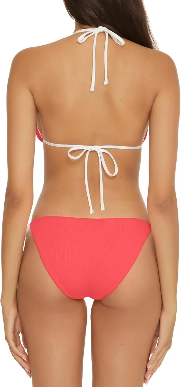 Lucky Brand Women's Clear Lines Reversible Triangle Top and Tie Side Bottom Bikini Set, Adjustable, Two Piece Swimsuits