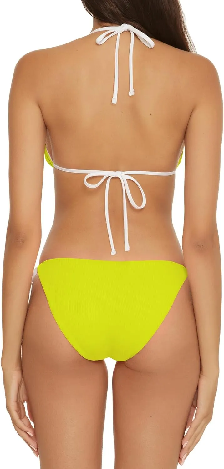 Lucky Brand Women's Clear Lines Reversible Triangle Top and Tie Side Bottom Bikini Set, Adjustable, Two Piece Swimsuits