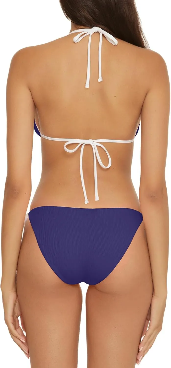 Lucky Brand Women's Clear Lines Reversible Triangle Top and Tie Side Bottom Bikini Set, Adjustable, Two Piece Swimsuits