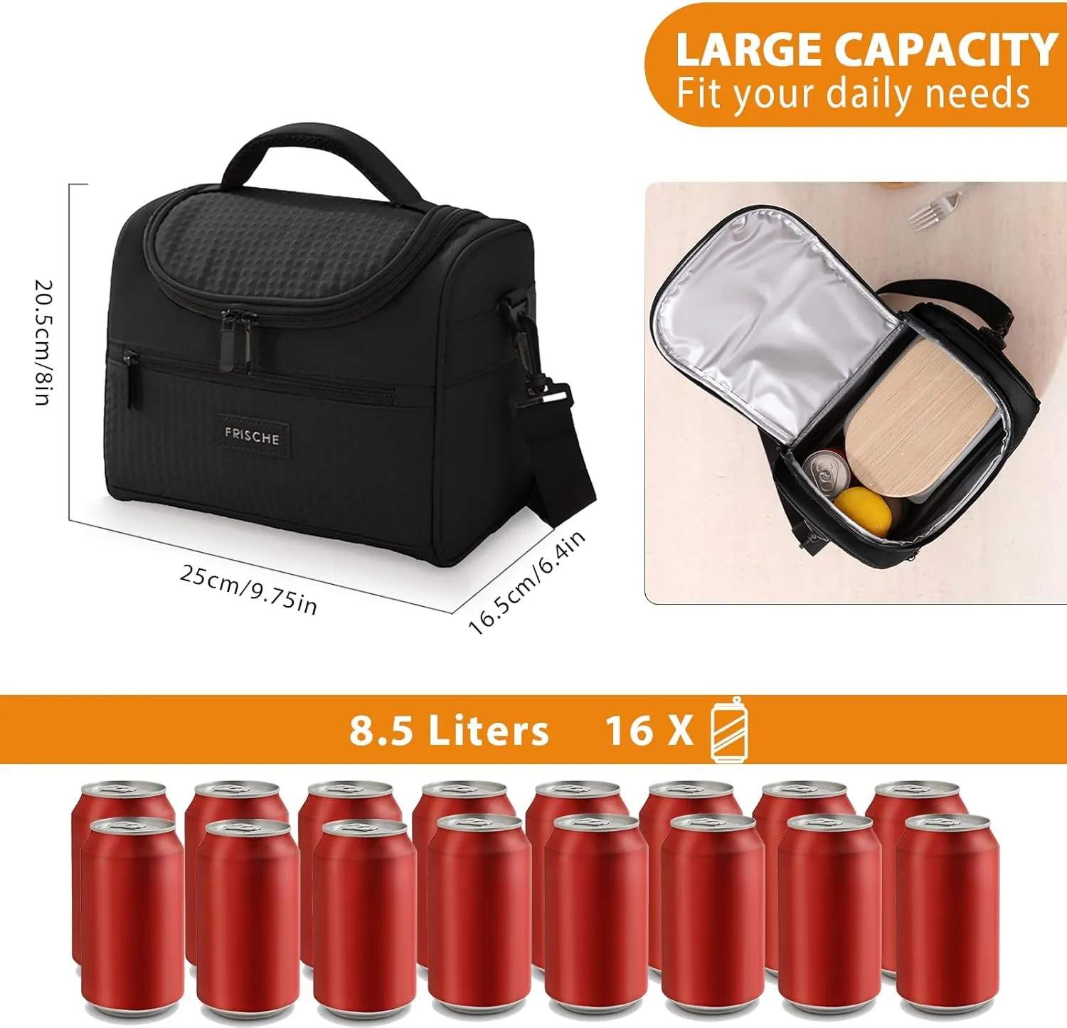 Lunch Bag for Women/MenInsulated Lunch Boxs for Women Soft Cooler Cooling Tote, Lightweight Reusable Waterproof Lunch Box with Adjustable Shoulder Strap For WorkBlack