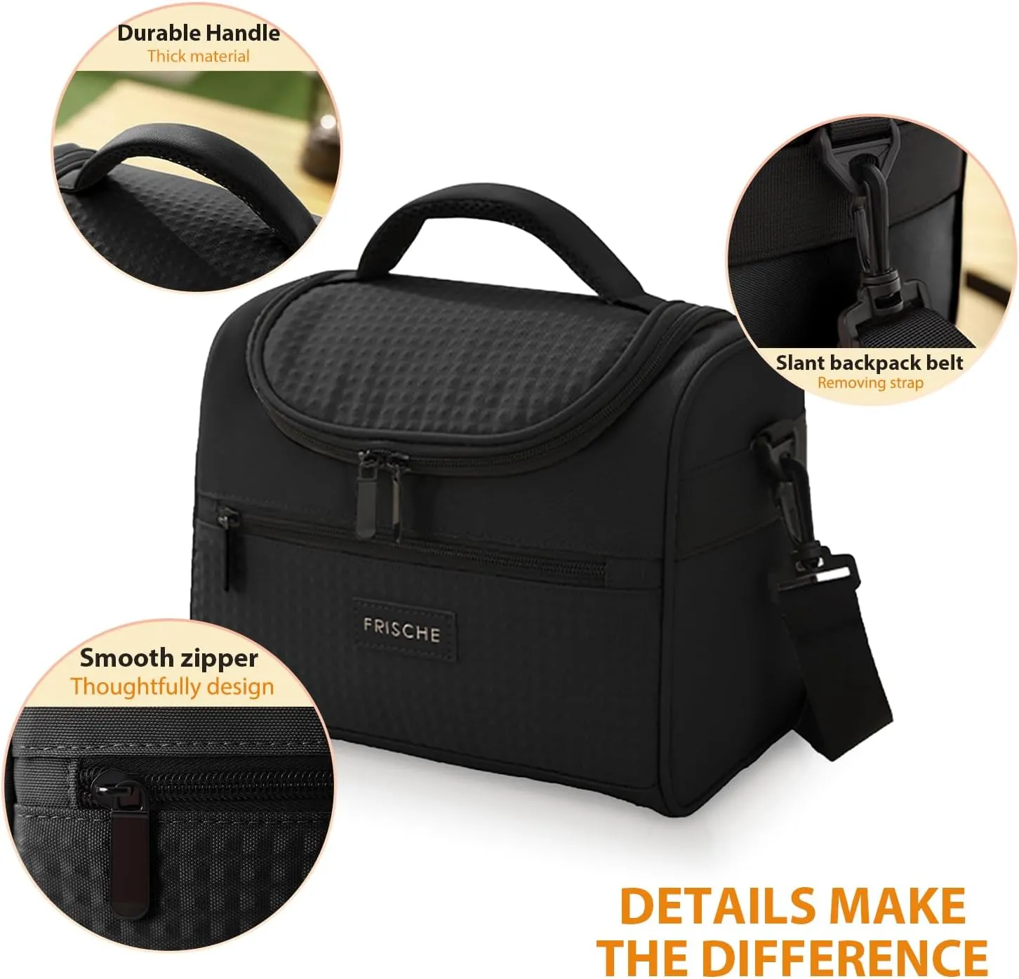 Lunch Bag for Women/MenInsulated Lunch Boxs for Women Soft Cooler Cooling Tote, Lightweight Reusable Waterproof Lunch Box with Adjustable Shoulder Strap For WorkBlack