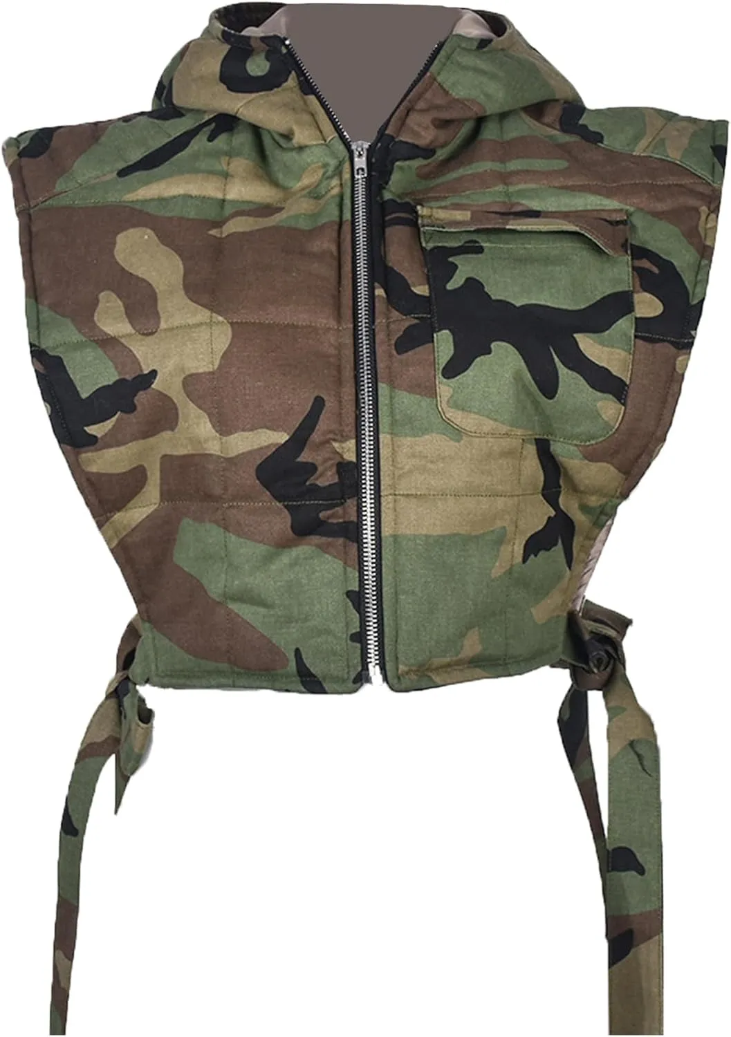 Maixang Women's Cropped Padded Camo Vest Denim Sleeveless Puffer Gilet Y2K Hooded Camouflage Vest Army Jacket Coat