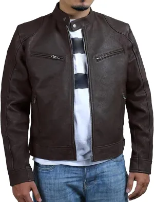 Male Cafe Racer Style PU Jacket Motorcycle Distressed Leather Jackets Moto Coat Bikers Leather Biker Blazer