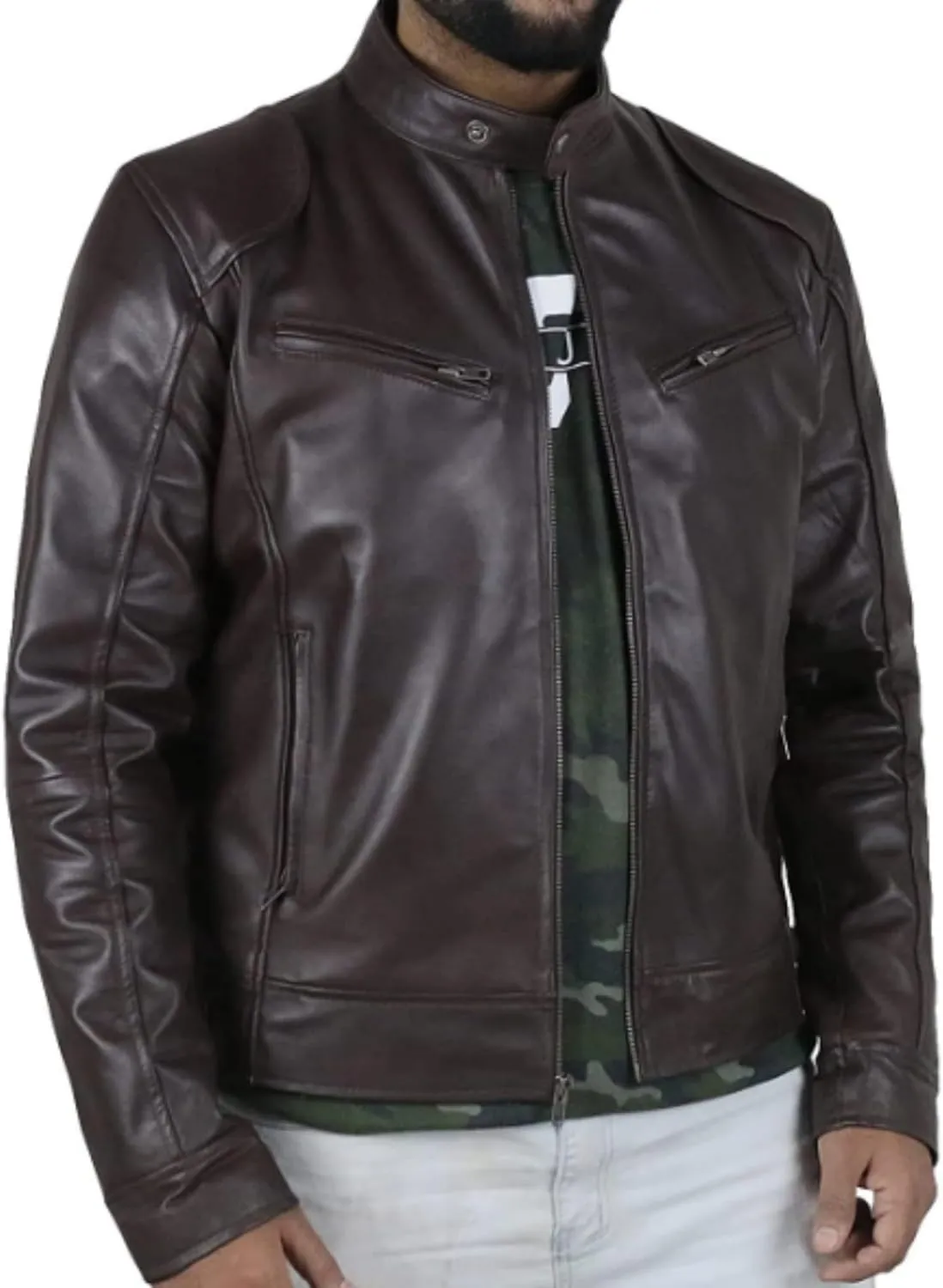 Male Cafe Racer Style PU Jacket Motorcycle Distressed Leather Jackets Moto Coat Bikers Leather Biker Blazer