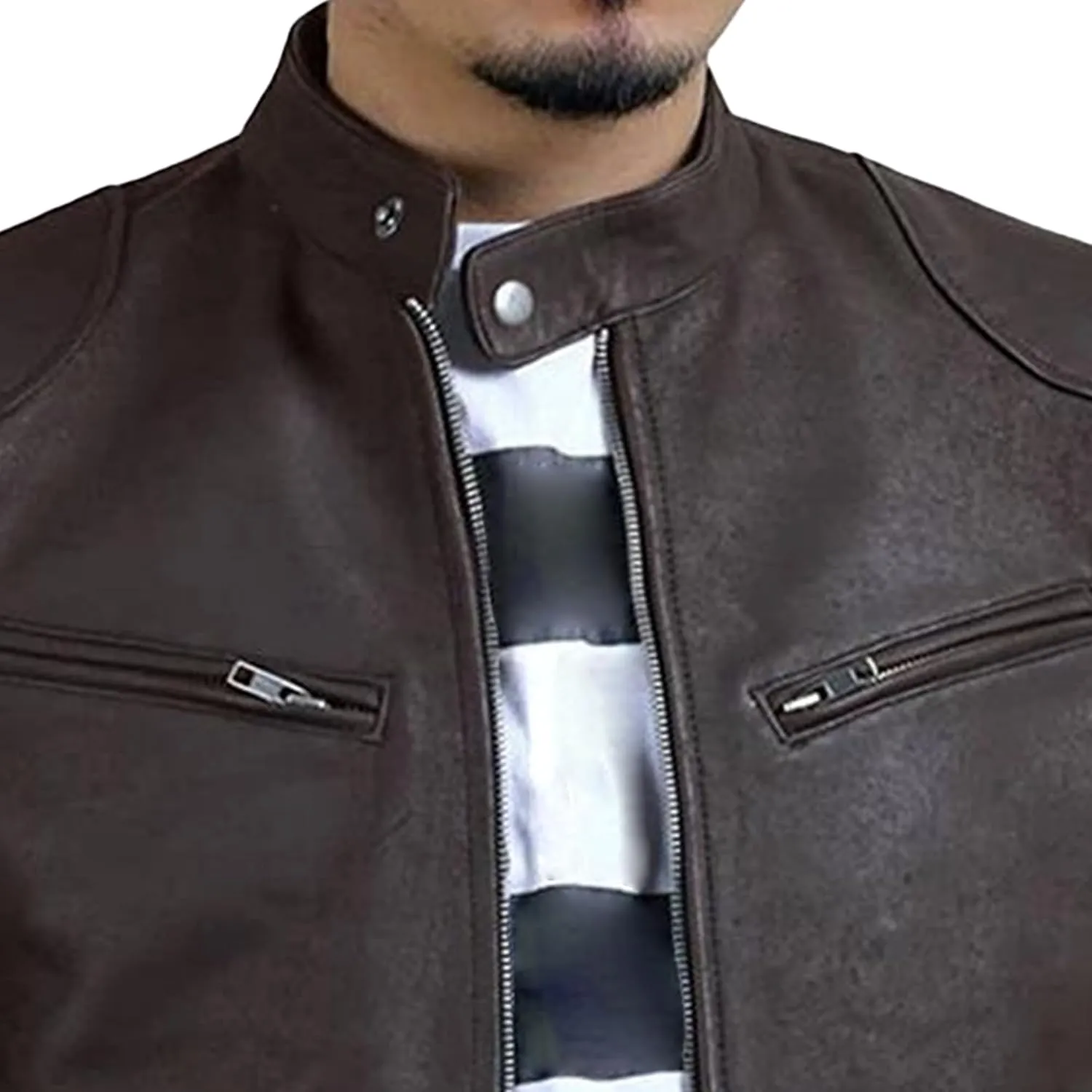 Male Cafe Racer Style PU Jacket Motorcycle Distressed Leather Jackets Moto Coat Bikers Leather Biker Blazer