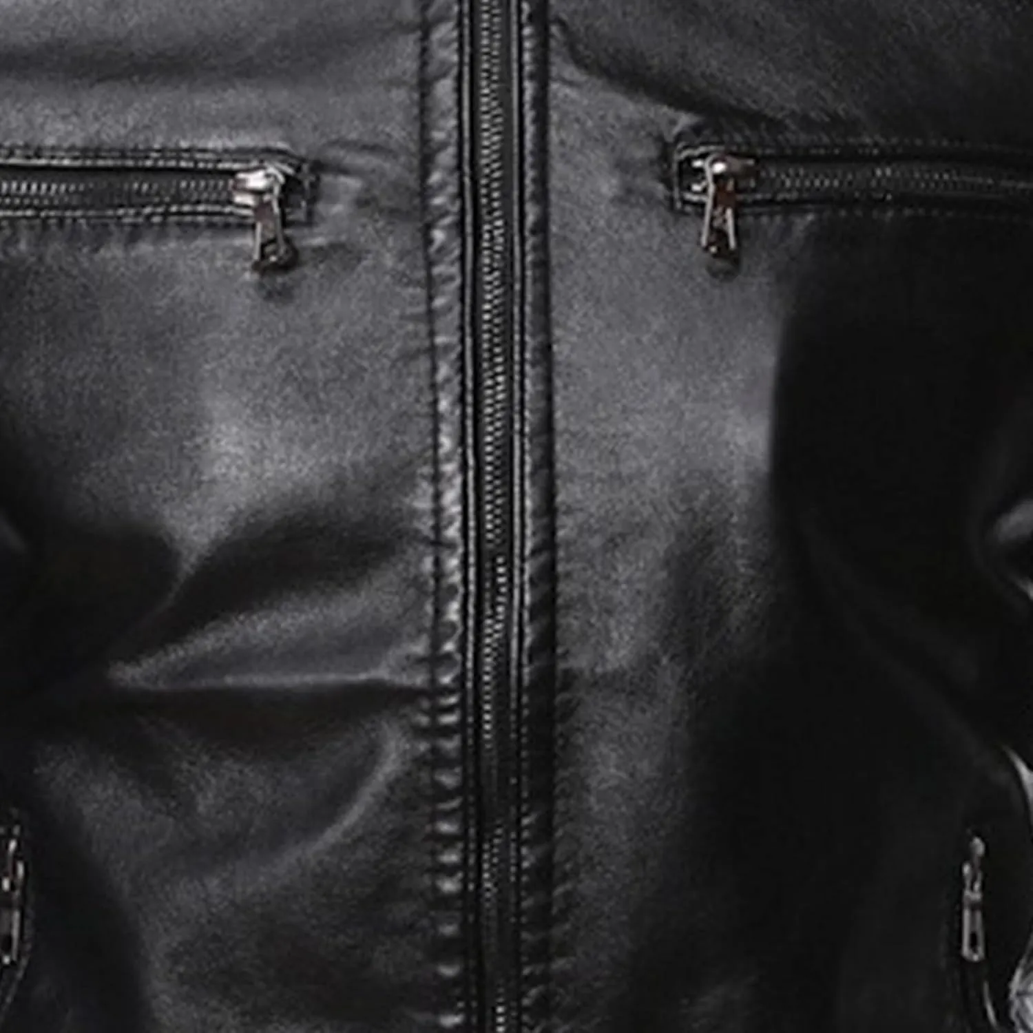 Male Stripe Leather Coat Stand Collar Pu Jackets Faux Leathers Jacket Racer Biker Style Double Zipper