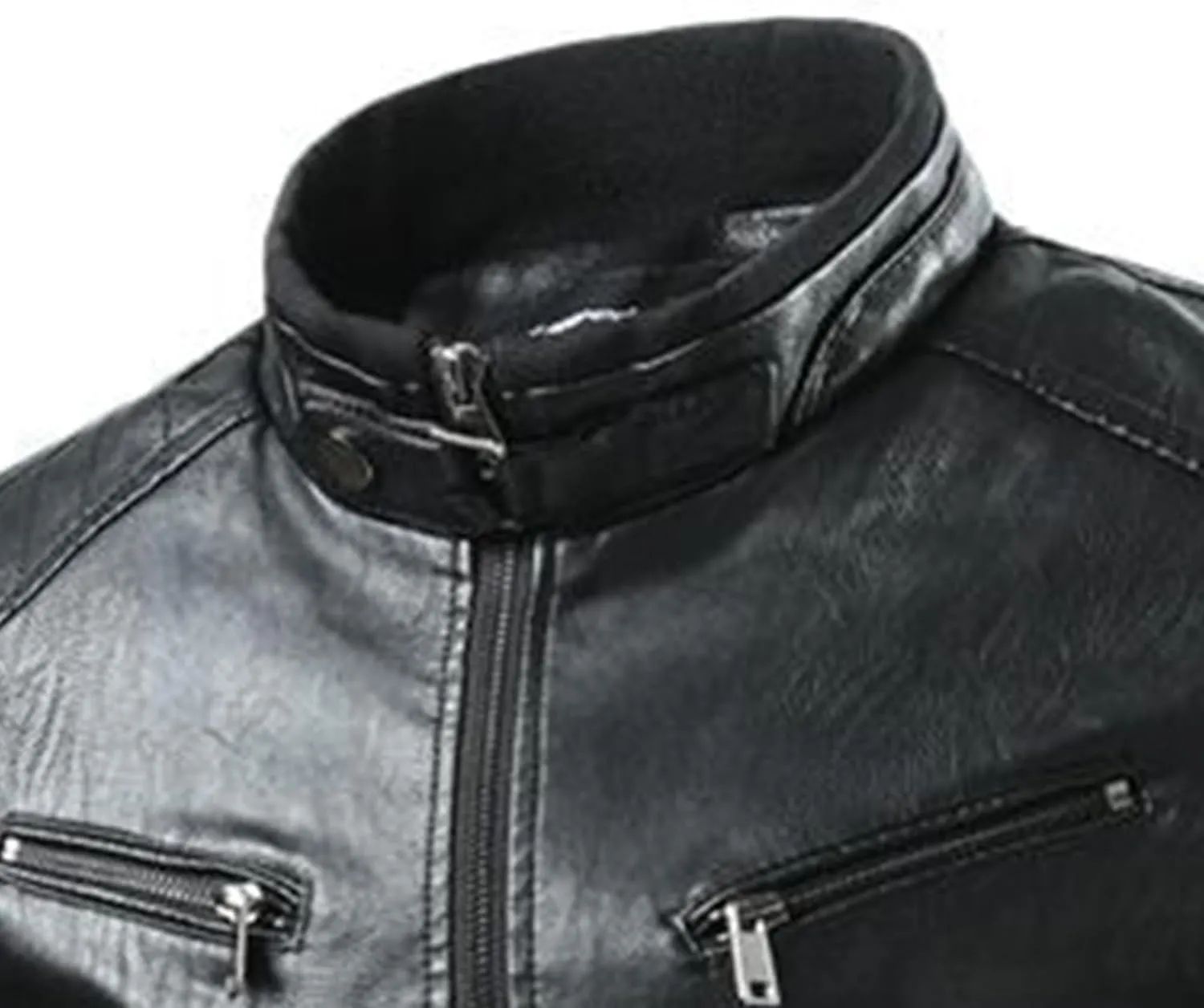 Male Stripe Leather Coat Stand Collar Pu Jackets Faux Leathers Jacket Racer Biker Style Double Zipper