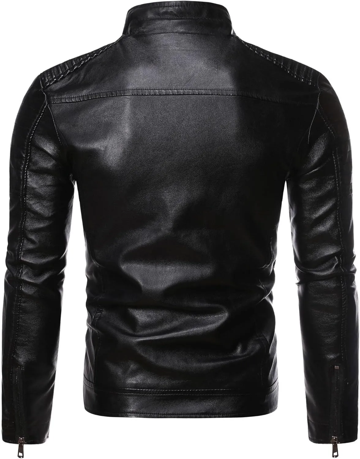 Male Stripe Leather Coat Stand Collar Pu Jackets Faux Leathers Jacket Racer Biker Style Double Zipper