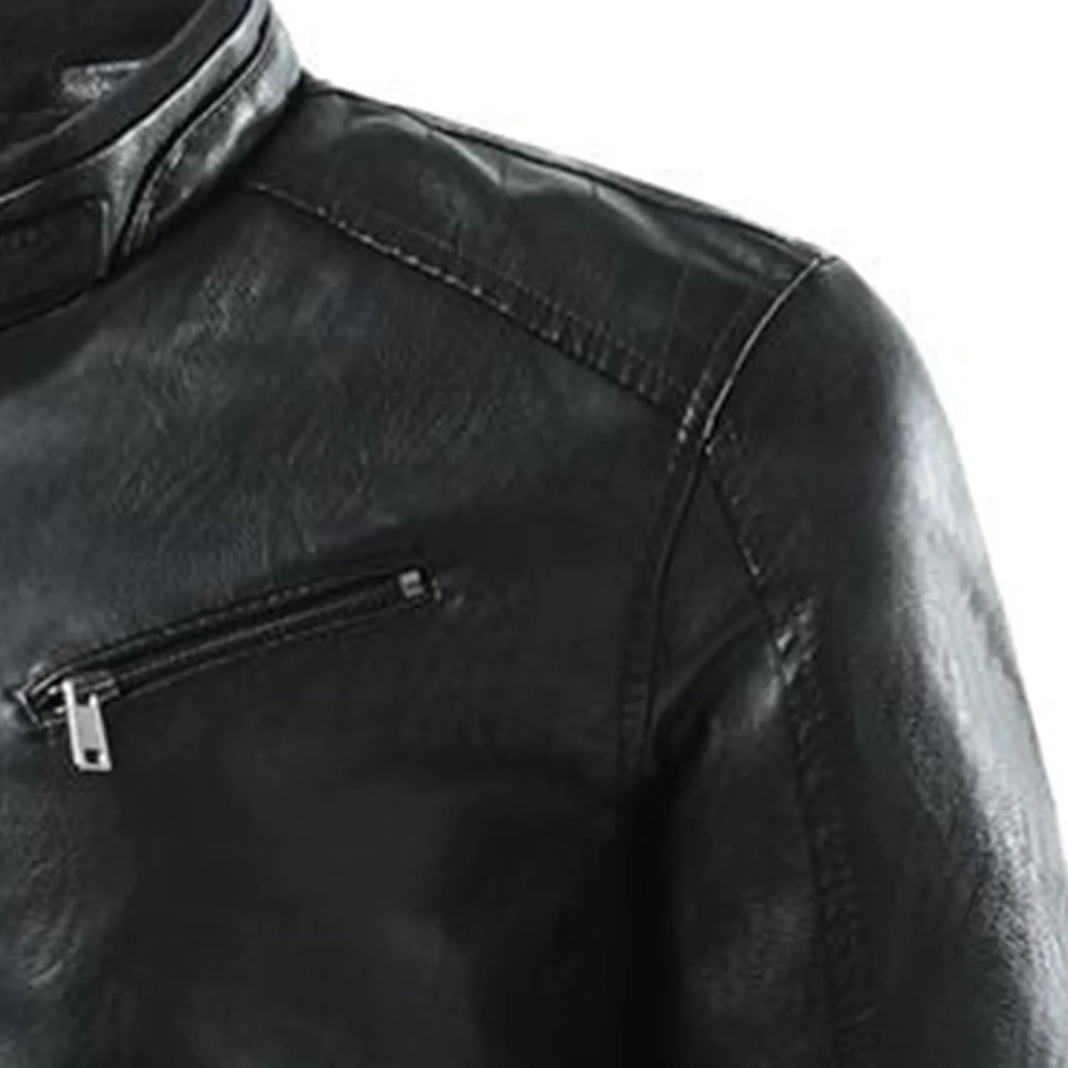 Male Stripe Leather Coat Stand Collar Pu Jackets Faux Leathers Jacket Racer Biker Style Double Zipper