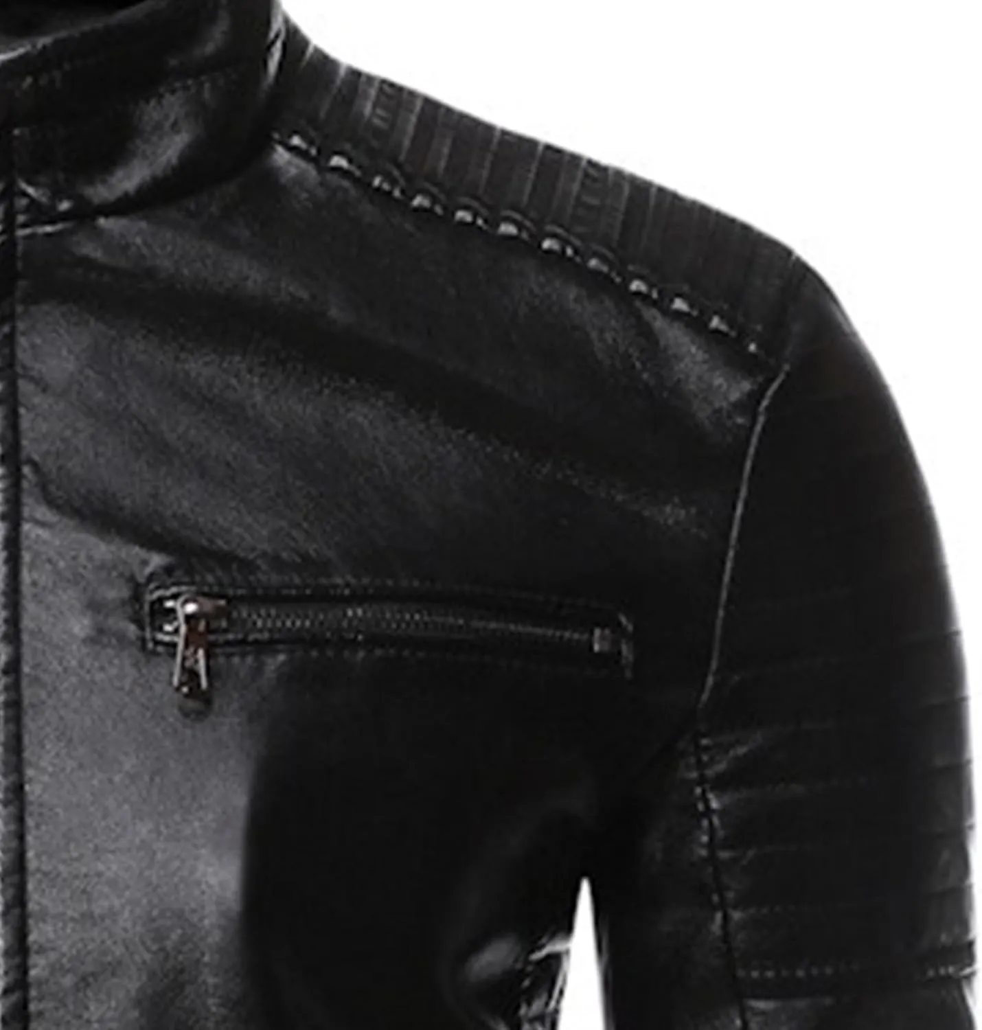 Male Stripe Leather Coat Stand Collar Pu Jackets Faux Leathers Jacket Racer Biker Style Double Zipper