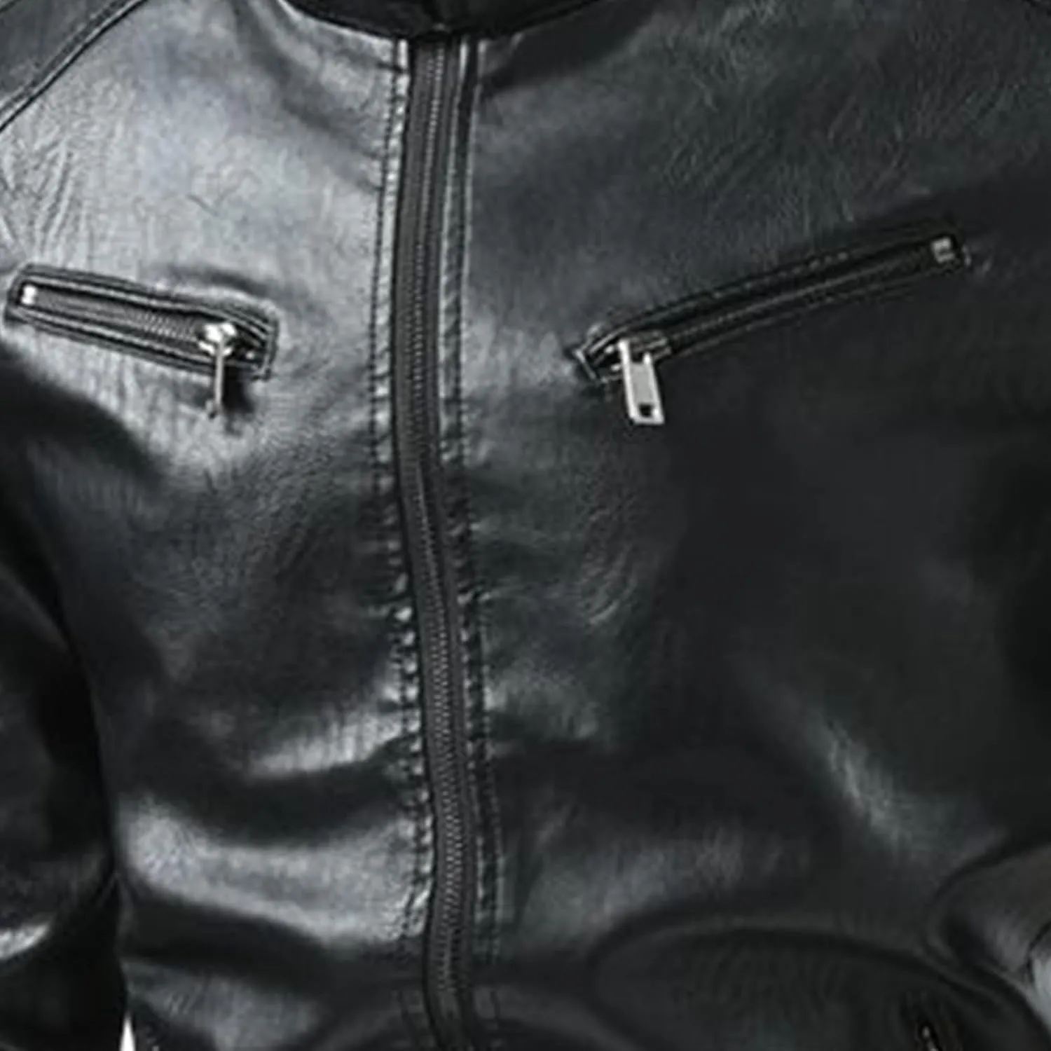 Male Stripe Leather Coat Stand Collar Pu Jackets Faux Leathers Jacket Racer Biker Style Double Zipper