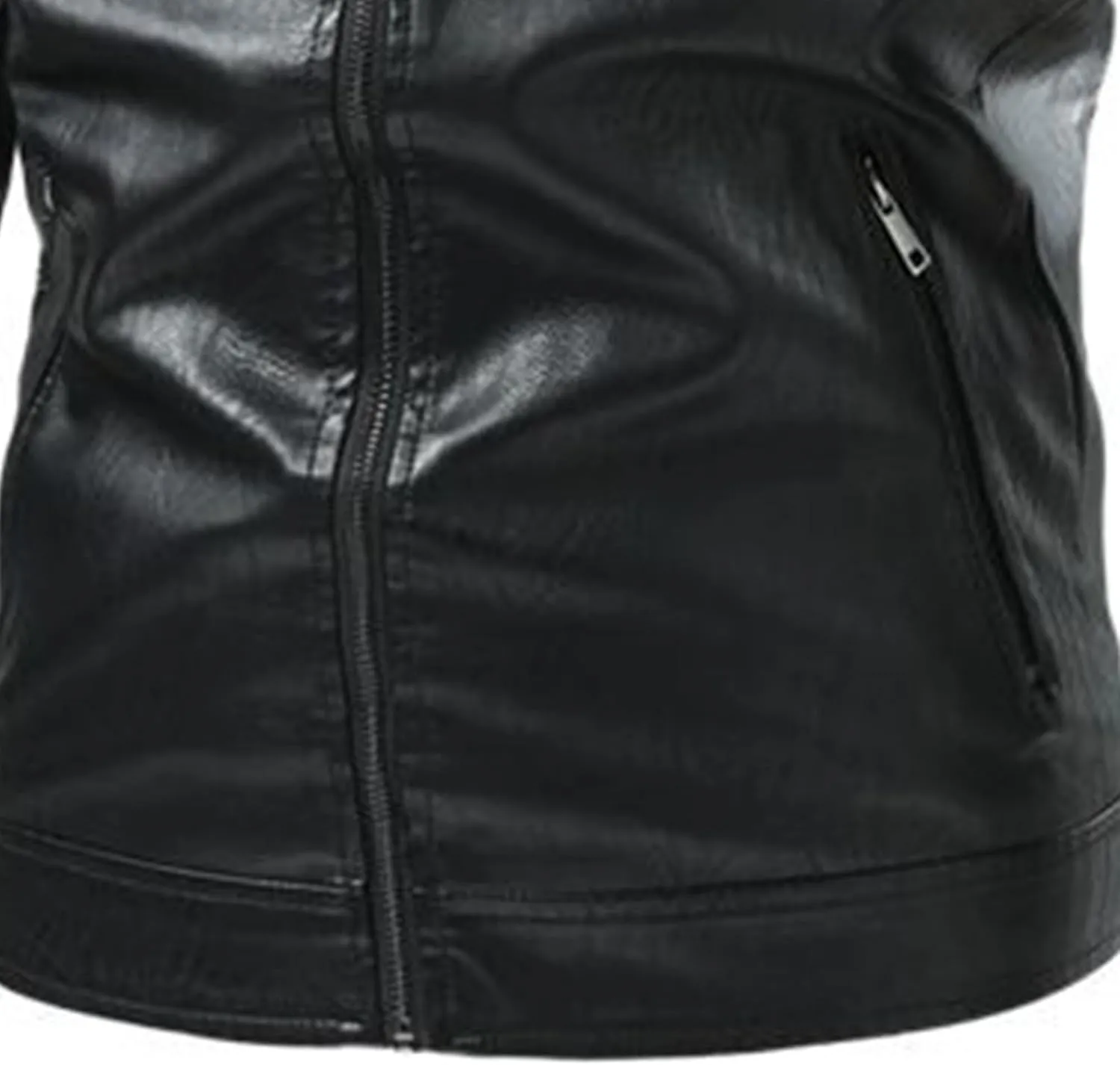 Male Stripe Leather Coat Stand Collar Pu Jackets Faux Leathers Jacket Racer Biker Style Double Zipper
