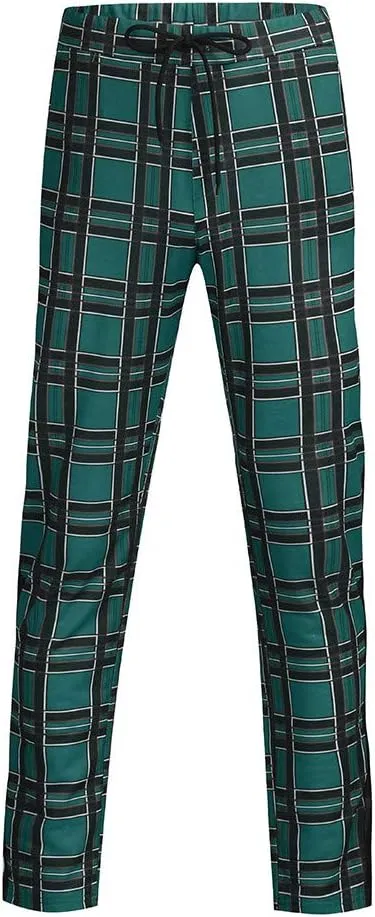 Maryia Men's Casual Plaid Trousers Flat-Front Skinny Slim Fit Track Chino Pants Running Sport Joggers Sweatpants