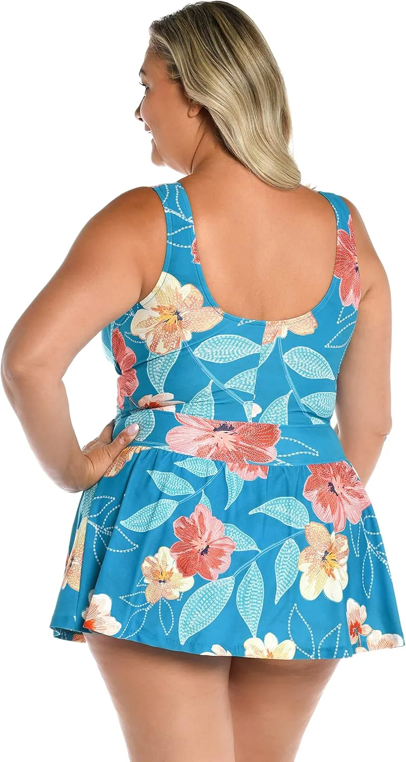 Maxine Of Hollywood Women's V-Neck Swim Dress One Piece Swimsuit