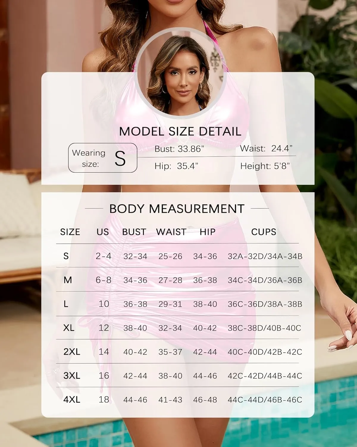 MELYUM 3 Piece Tummy Control Swimsuits for Women High Waisted Bikini Sets Metallic Sexy Bathing Suit Swim Suits Skirt