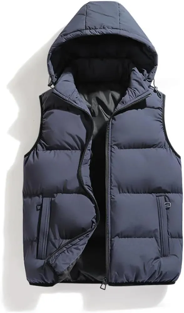 Men Autumn Winter Hooded Vest Jacket Puffer Sleeveless Cotton Padded Keep Warm Thicken Coats