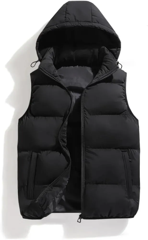 Men Autumn Winter Hooded Vest Jacket Puffer Sleeveless Cotton Padded Keep Warm Thicken Coats
