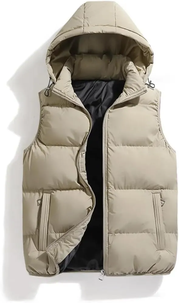 Men Autumn Winter Hooded Vest Jacket Puffer Sleeveless Cotton Padded Keep Warm Thicken Coats