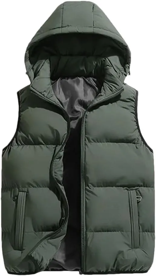 Men Autumn Winter Hooded Vest Jacket Puffer Sleeveless Cotton Padded Keep Warm Thicken Coats