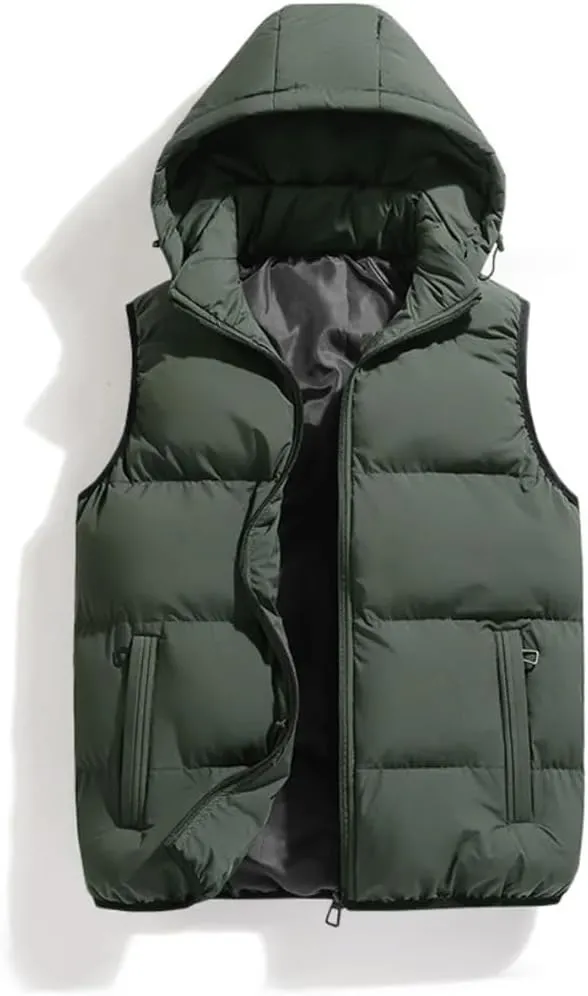 Men Autumn Winter Hooded Vest Jacket Puffer Sleeveless Cotton Padded Keep Warm Thicken Coats