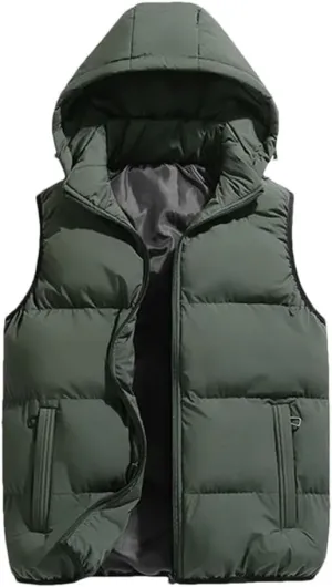 Men Autumn Winter Hooded Vest Jacket Puffer Sleeveless Cotton Padded Keep Warm Thicken Coats