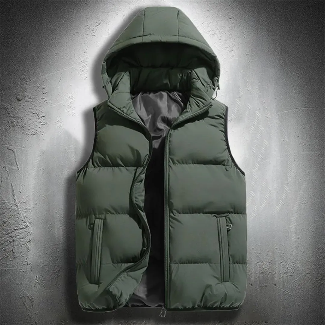 Men Autumn Winter Hooded Vest Jacket Puffer Sleeveless Cotton Padded Keep Warm Thicken Coats