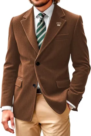 Men Corduroy Casual Suit Blazer Jackets Vintage Formal Sport Coats Classic 2 Button Corduroy Business Blazer