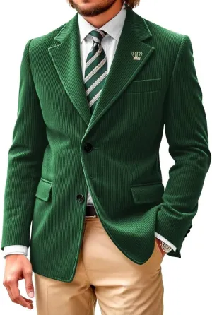 Men Corduroy Casual Suit Blazer Jackets Vintage Formal Sport Coats Classic 2 Button Corduroy Business Blazer