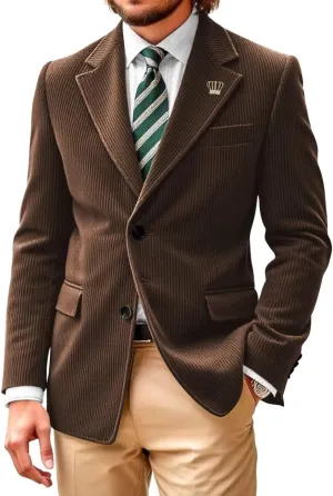 Men Corduroy Casual Suit Blazer Jackets Vintage Formal Sport Coats Classic 2 Button Corduroy Business Blazer