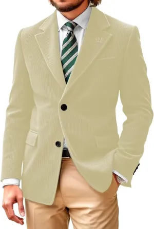 Men Corduroy Casual Suit Blazer Jackets Vintage Formal Sport Coats Classic 2 Button Corduroy Business Blazer