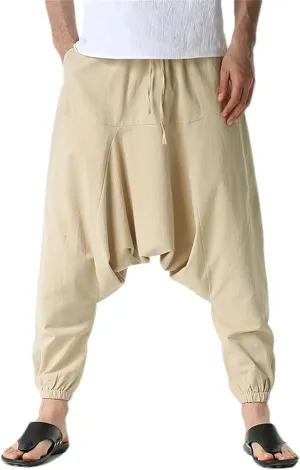 Men Cotton Linen Pants Harem Casual Oversize Loose Wide Leg Pants Drop Crotch Trousers Hip Hop