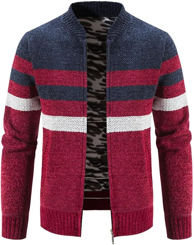 Men Knitwear Cardigan Sweater Autumn Winter Stand-Up Collar Zipper Casual Cardigan Sweater Jacket