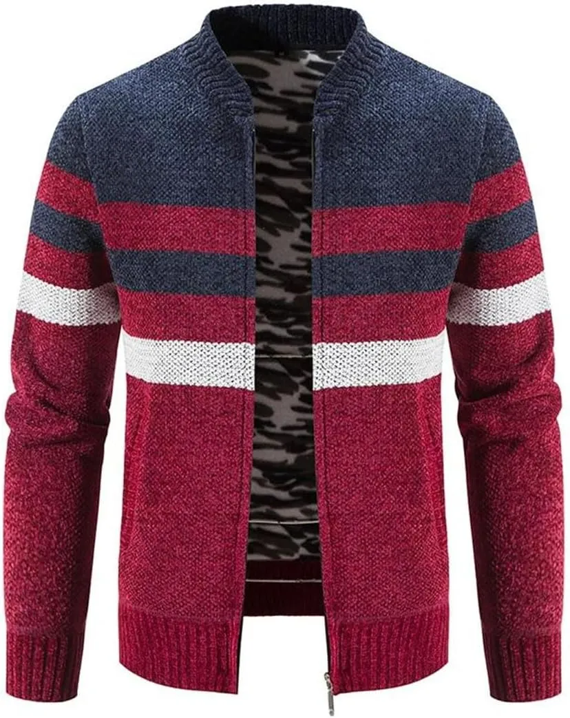 Men Knitwear Cardigan Sweater Autumn Winter Stand-Up Collar Zipper Casual Cardigan Sweater Jacket