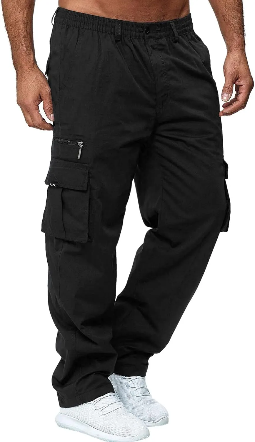 Men Outdoor Cargo Pants Relaxed Fit Lightweight Tactical Pant Hiking Jogger Classic Fit Multi Pockets 2024