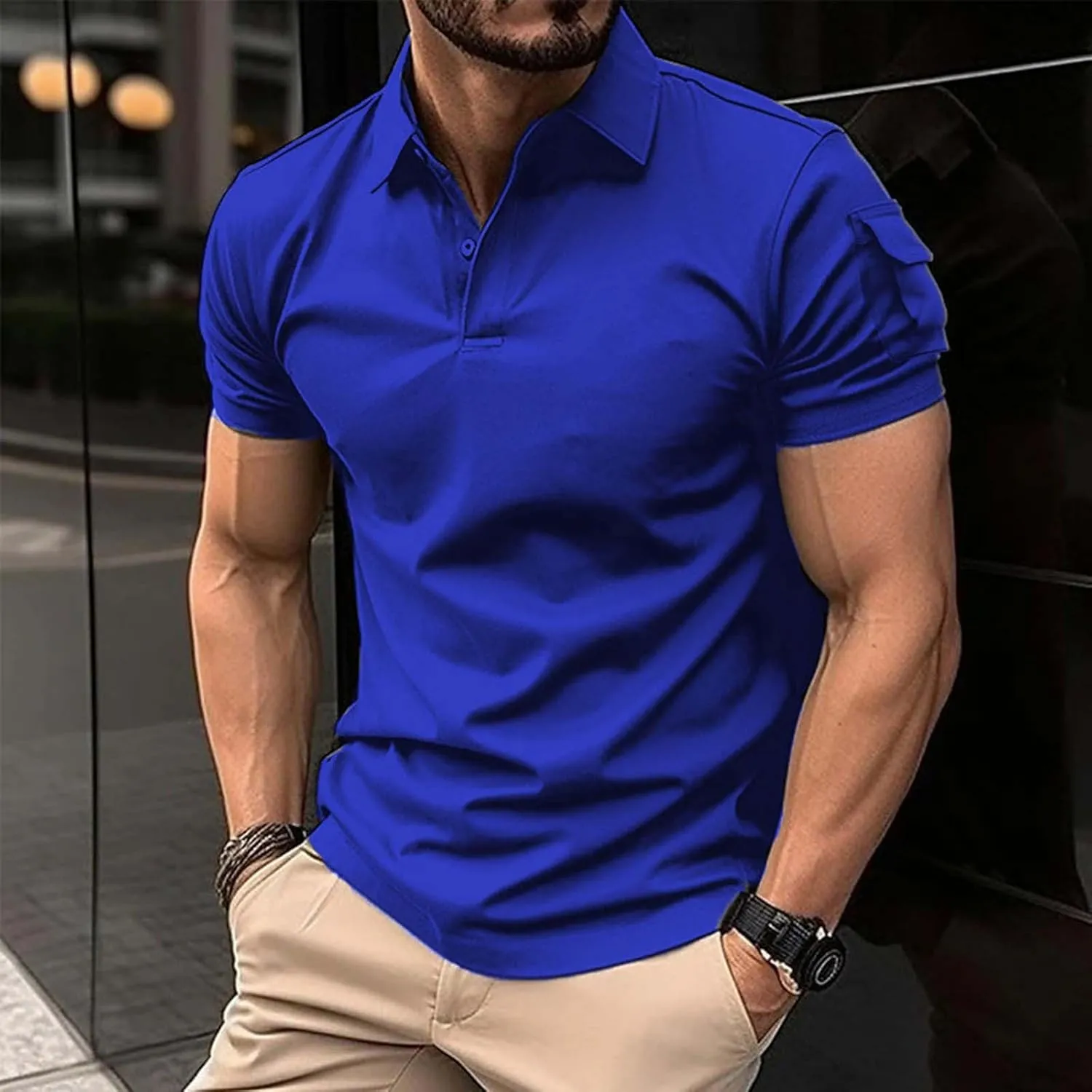 Men Polo Shirts 2024 and Summer Casual Short Sleeved Buttons Lapel Solid Color Short Sleeved T Shirt Tops Golf Mens