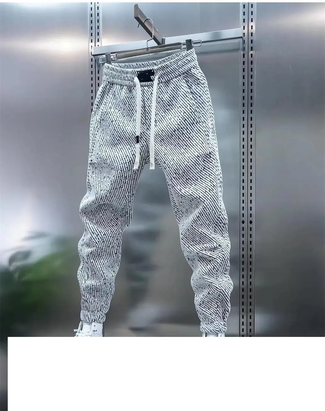Men Spring Harem Pants Striped Trousers Sports Cargo Sweatpants Loose Elastic Waist Versatile Pants