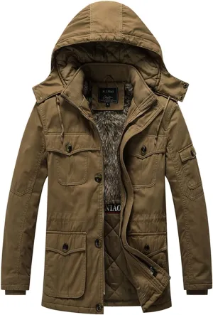 Men Thicken Warm Cotton-Padded Fleece Jackets Outwear Parka Coats Snow Clothing