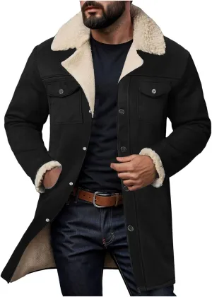 Men Vintage Suede Jacket Plush Collar Coats Faux Leather Winter Long Jackets Men Zip Up Motorcycle Jacket Coats Retro