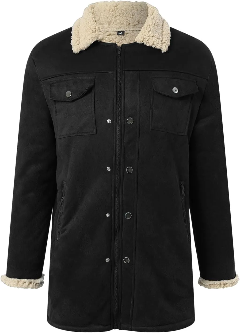 Men Vintage Suede Jacket Plush Collar Coats Faux Leather Winter Long Jackets Men Zip Up Motorcycle Jacket Coats Retro