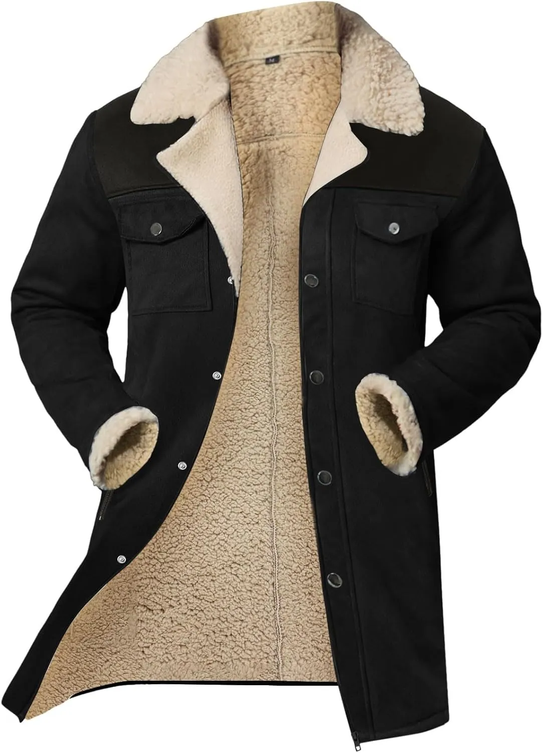 Men Vintage Suede Jacket Plush Collar Coats Faux Leather Winter Long Jackets Men Zip Up Motorcycle Jacket Coats Retro