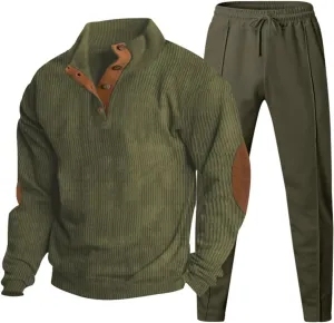 Mens 2 Piece Corduroy Outfits Casual Long Sleeve Shirt Pant Sets 2024 Fall Winter Stylish Tracksuits Trendy Sweatsuit