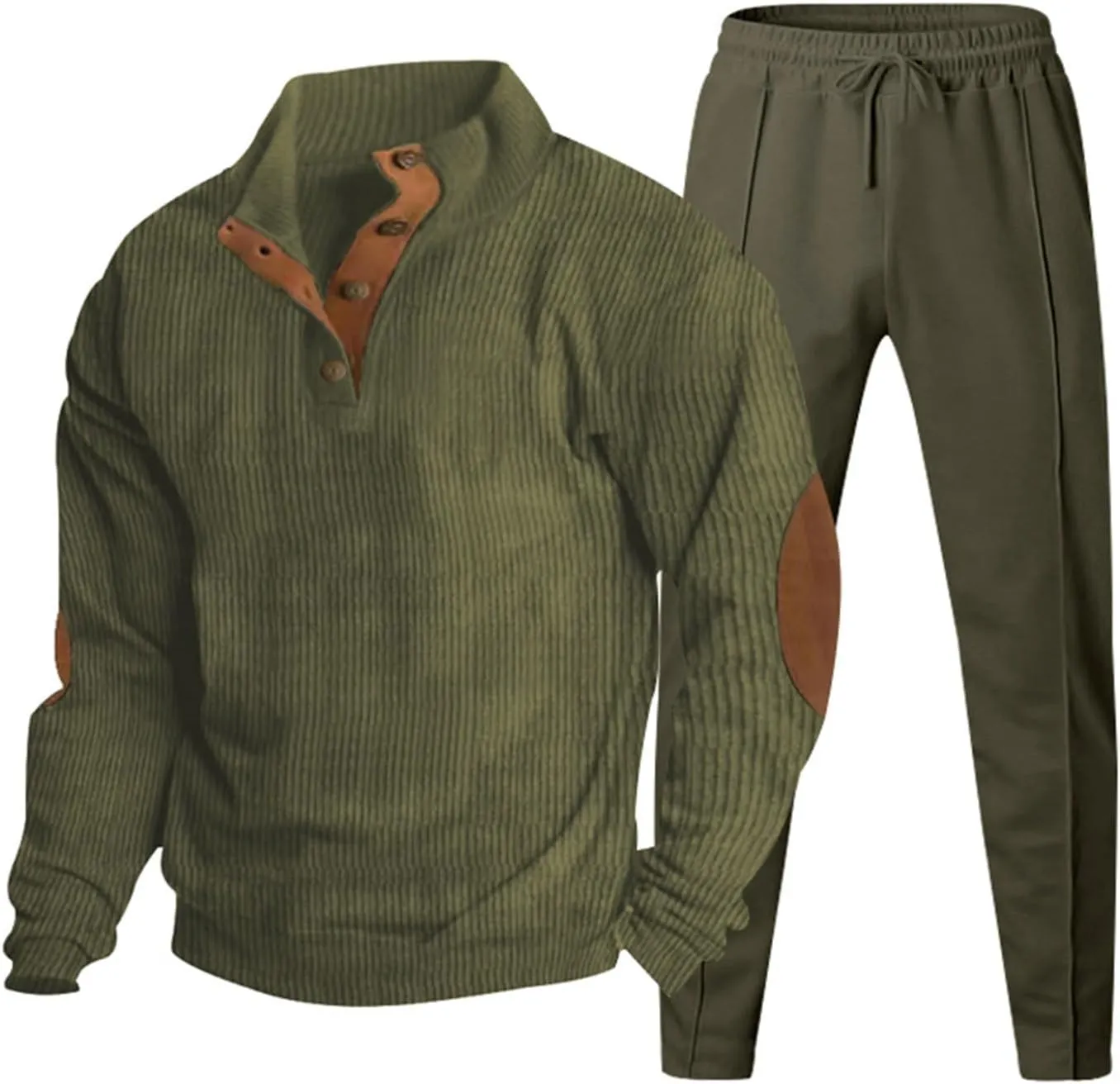 Mens 2 Piece Corduroy Outfits Casual Long Sleeve Shirt Pant Sets 2024 Fall Winter Stylish Tracksuits Trendy Sweatsuit