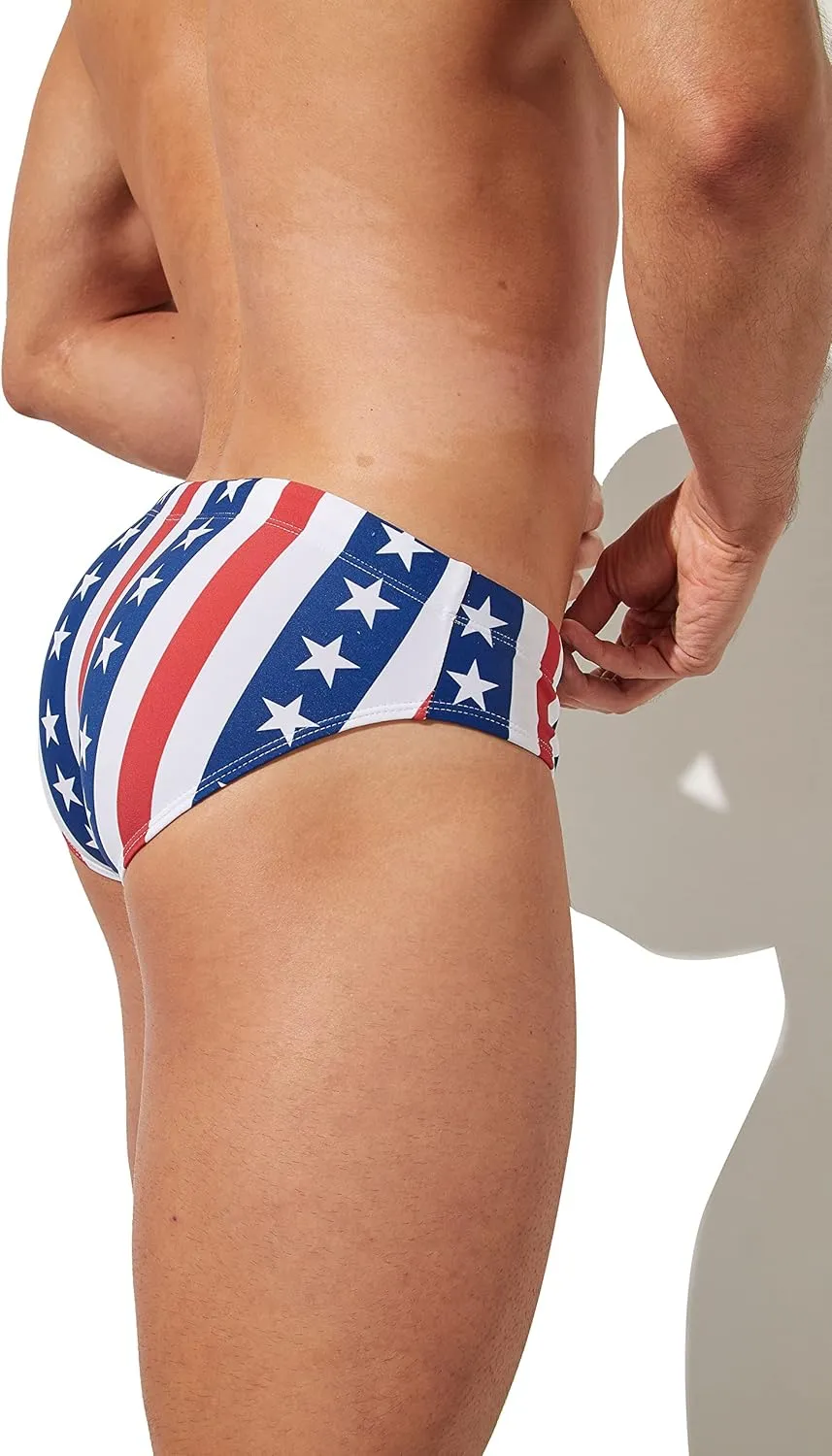 Men's American Flag Patriotic Swimwear Fourth of July Stars & Stripes Swim Briefs
