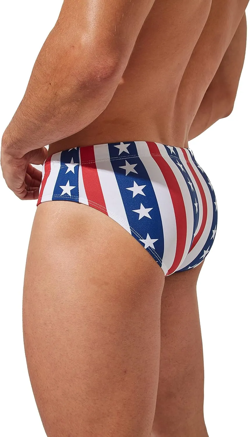 Men's American Flag Patriotic Swimwear Fourth of July Stars & Stripes Swim Briefs