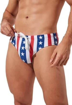 Men's American Flag Patriotic Swimwear Fourth of July Stars & Stripes Swim Briefs