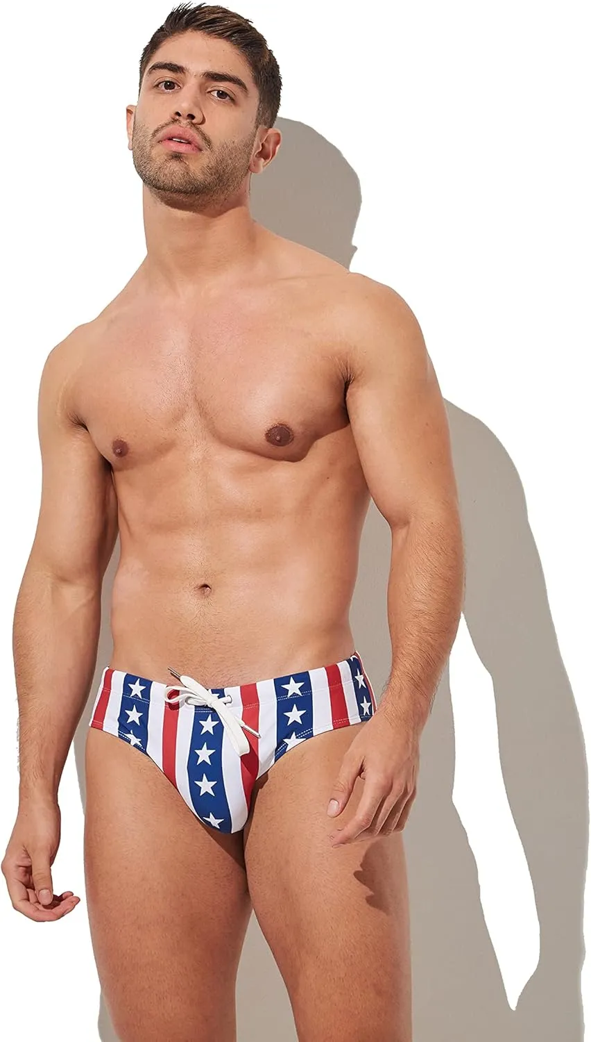 Men's American Flag Patriotic Swimwear Fourth of July Stars & Stripes Swim Briefs