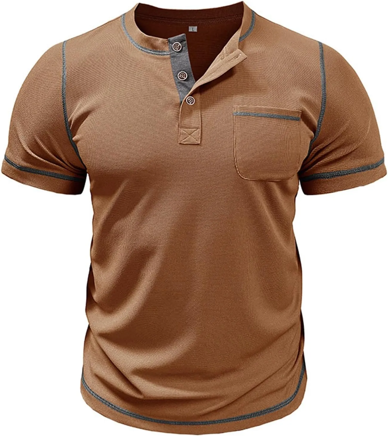 Mens Band Collar Henley Short Sleeve Shirt Vintage Casual Summer Shirt Soft Fashion Casual Beach T Shirts