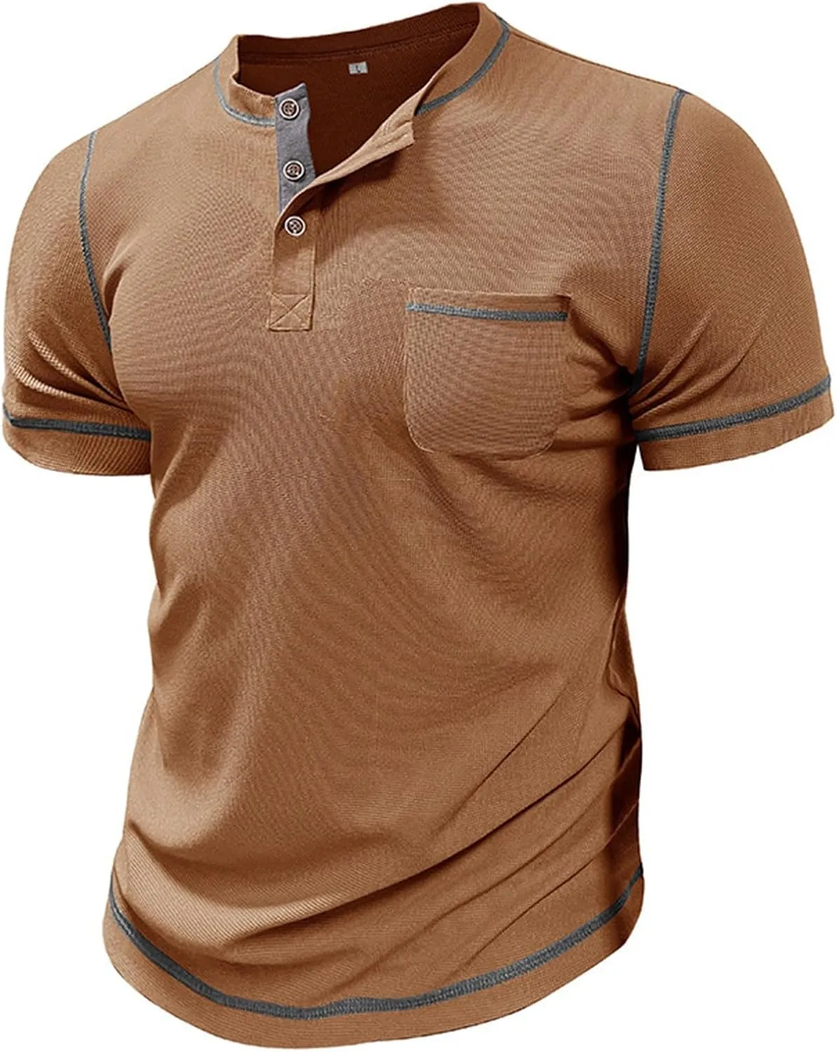 Mens Band Collar Henley Short Sleeve Shirt Vintage Casual Summer Shirt Soft Fashion Casual Beach T Shirts