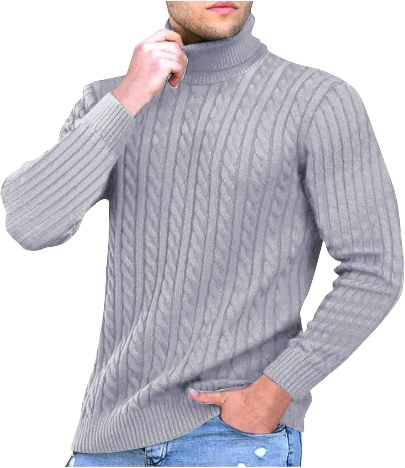 Men's Basic Designed Knitted Sweaters,Slim Pullover Sweaters High Neck Knitted Sweater Long Sleeve Knitwear